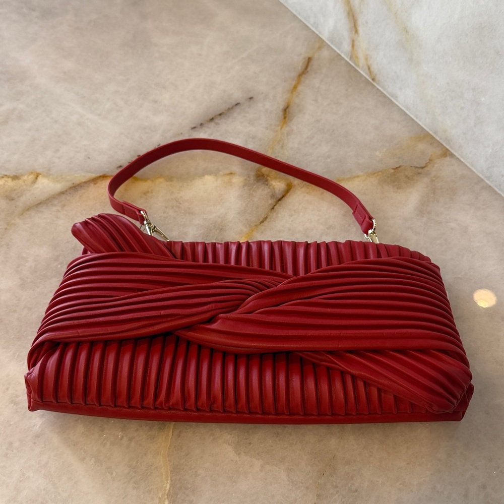 Jason Wu Red Pleated Twist-Front Shoulder Bag - Picture 8 of 8